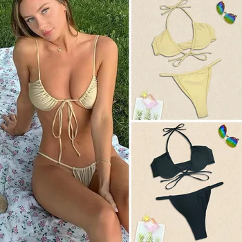 Сексуальный купальник из двух частей, бразильское бикини, женская пляжная повязка, бикини-стринги 2023, купальный костюм с завязками, пляжная одежда