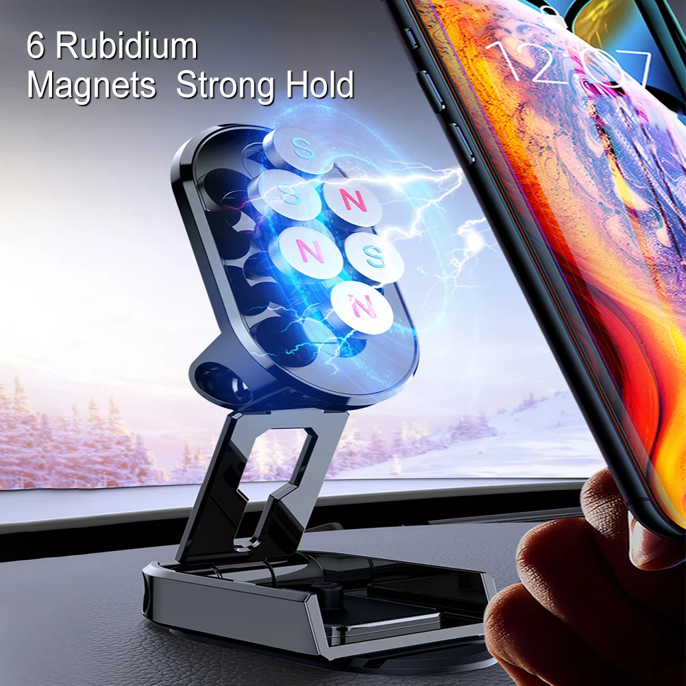 Складной магнитный держатель для телефона в автомобиле, крепление на вентиляционное отверстие, магнитная подставка для мобильного телефона, портативная автомобильная мобильная поддержка для iPhone 13 Xiaomi - 3