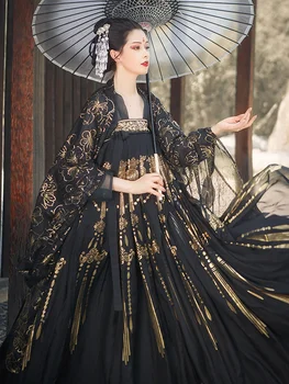Современная женская китайская одежда Hanfu, костюм кимоно, костюм Тан, костюм Hanfu для косплея, ретро-костюм, черные мусульманские комплекты для косплея 드레스