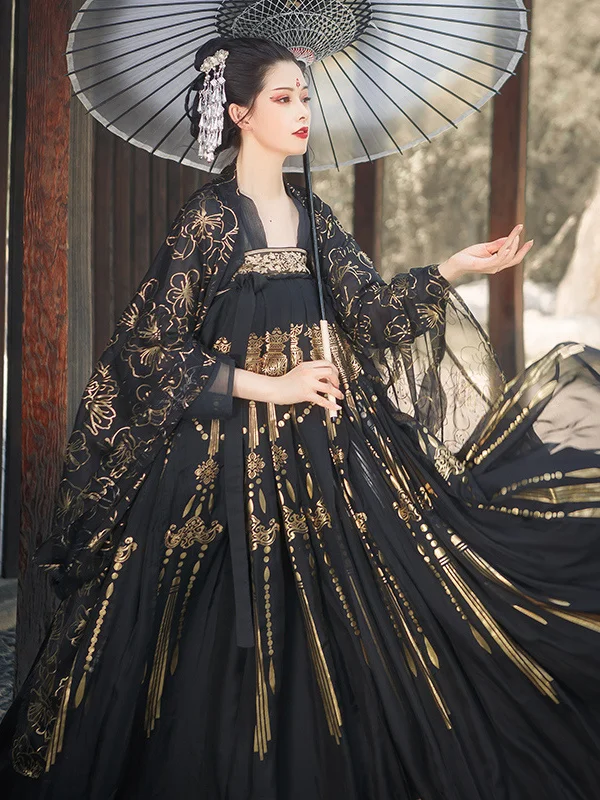 Современная женская китайская одежда Hanfu, костюм кимоно, костюм Тан, костюм Hanfu для косплея, ретро-костюм, черные мусульманские комплекты для косплея 드레스 - 0