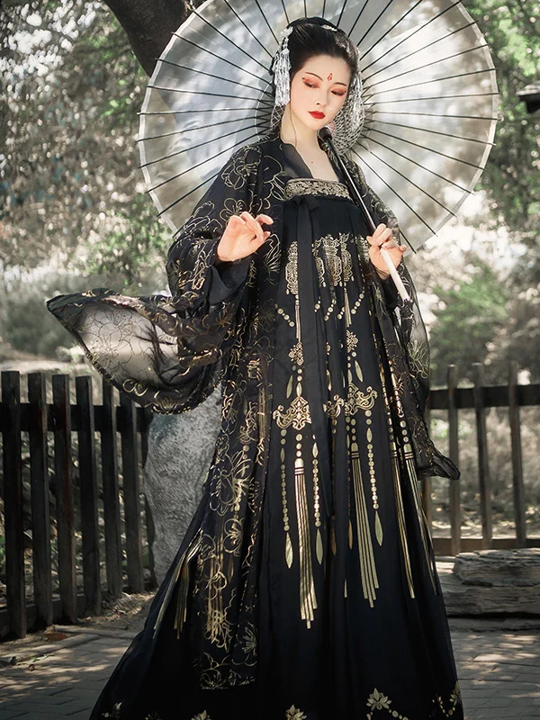 Современная женская китайская одежда Hanfu, костюм кимоно, костюм Тан, костюм Hanfu для косплея, ретро-костюм, черные мусульманские комплекты для косплея 드레스 - 1