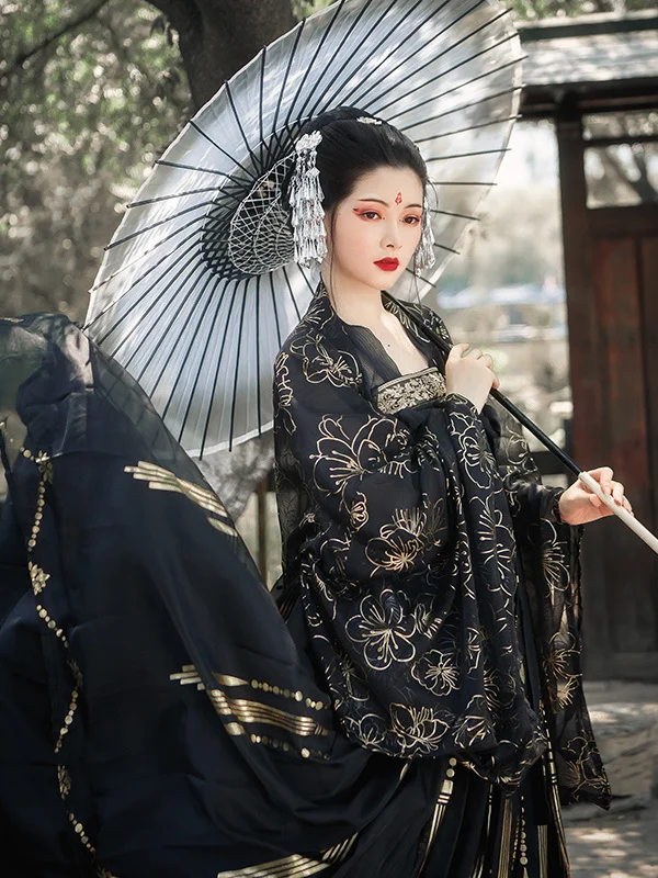 Современная женская китайская одежда Hanfu, костюм кимоно, костюм Тан, костюм Hanfu для косплея, ретро-костюм, черные мусульманские комплекты для косплея 드레스 - 2