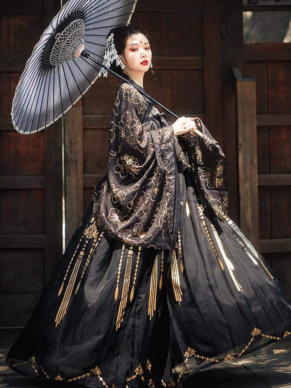 Современная женская китайская одежда Hanfu, костюм кимоно, костюм Тан, костюм Hanfu для косплея, ретро-костюм, черные мусульманские комплекты для косплея 드레스 - 3