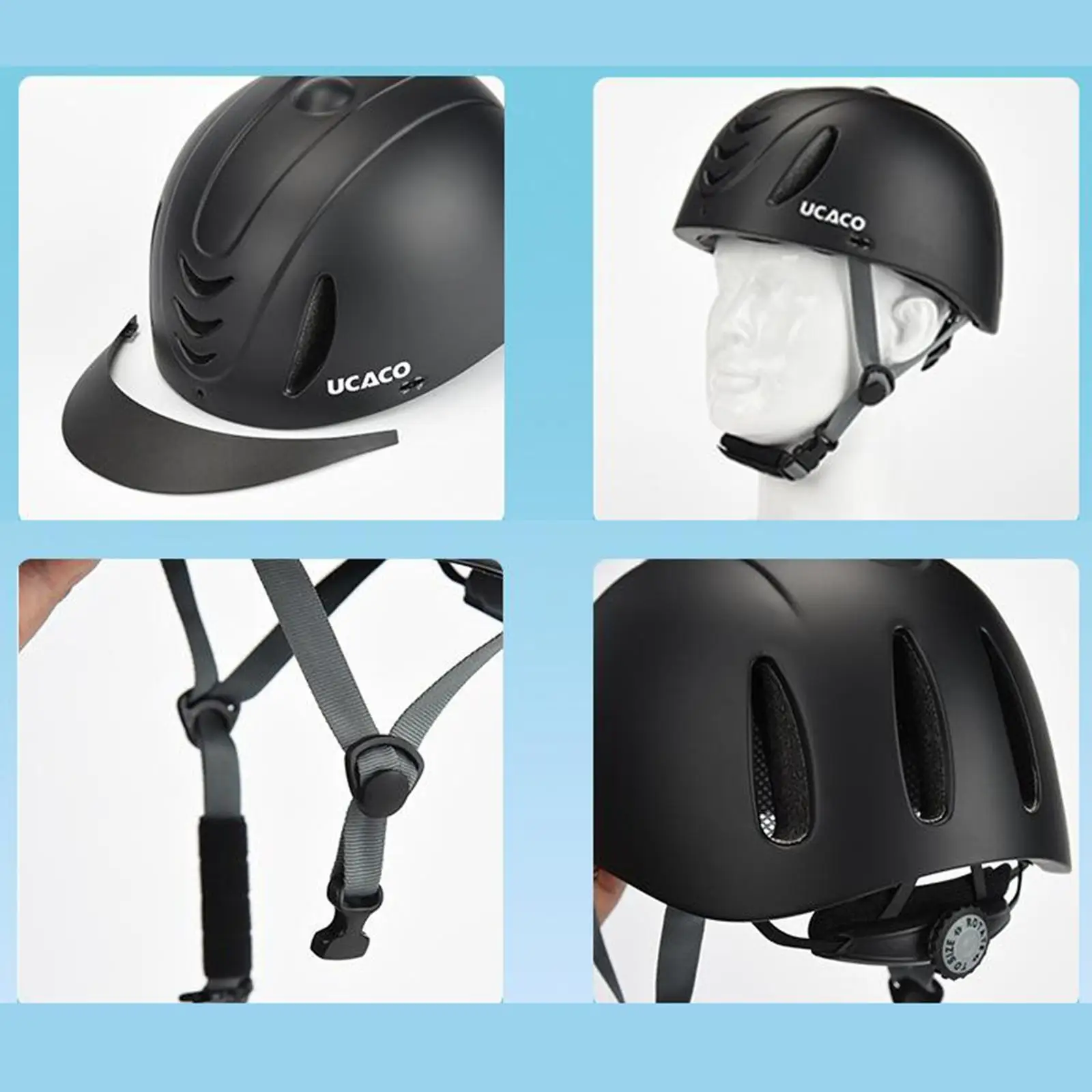 Стартовый шлем для верховой езды, защитный шлем старше 13 лет, полностью черный - 2