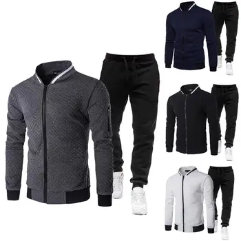 Стильная мужская спортивная одежда, стильный мужской комплект спортивной одежды для активного отдыха, куртка на молнии со стоячим воротником, эластичный пояс для бега