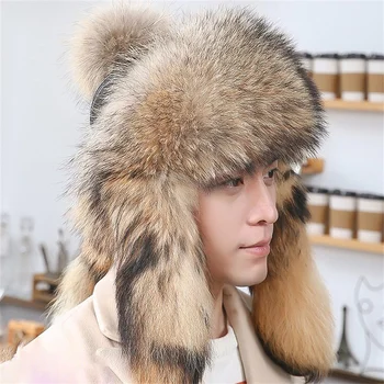 Утолщенная Пушистая меховая шапка для мужчин, Высококачественная теплая шапка Lei Feng из меха енота, Новая зимняя роскошная шапка для защиты ушей