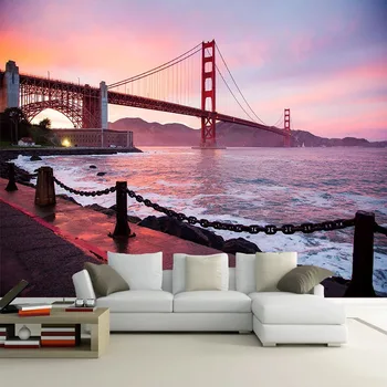 Фотообои 3D Креативный Мост Морской Пейзаж Сумерки Фреска Гостиная Спальня Красивые пейзажи Обои Papel De Parede 3 D