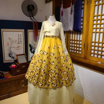 Ханбок Вышивка Бабочки Корейский Народный костюм Невесты Свадебная Церемония Тост Свадебное платье На Заказ