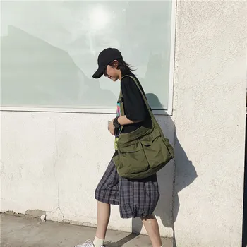 Холщовая женская сумка Простая сумка-мессенджер Y2K Сумка через плечо, эко-сумка для колледжа, Корейская сумка для покупок, Большие повседневные сумки Murse