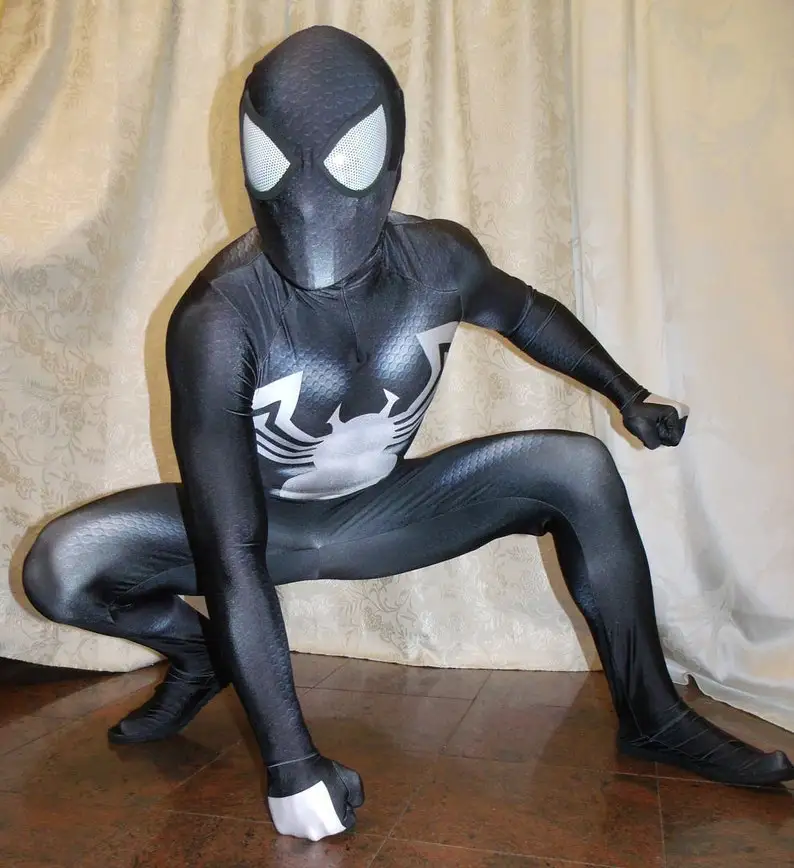 Хэллоуин Взрослые Дети Черный Костюм Venom Symbiote 2 Человек-паук Супергерой Косплей Зентаи Мужчины Мальчики Мужской Боди Праздничный комбинезон - 2