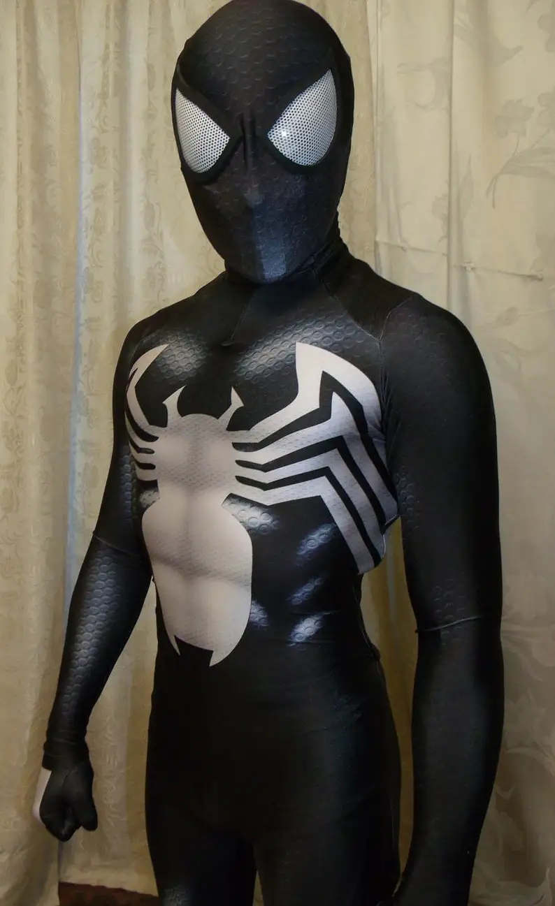 Хэллоуин Взрослые Дети Черный Костюм Venom Symbiote 2 Человек-паук Супергерой Косплей Зентаи Мужчины Мальчики Мужской Боди Праздничный комбинезон - 3