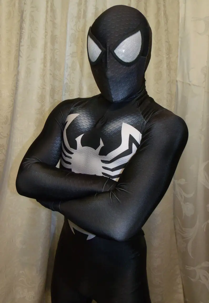 Хэллоуин Взрослые Дети Черный Костюм Venom Symbiote 2 Человек-паук Супергерой Косплей Зентаи Мужчины Мальчики Мужской Боди Праздничный комбинезон - 5