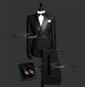 Черная высококачественная униформа, мужское деловое вечернее платье, 2 предмета, мужские костюмы, двубортный пошив на заказ