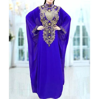 Элегантная современная синяя Длинная рубашка, макси-кафтан Farasha Abaya, платье с расклешенными рукавами Jalabiya