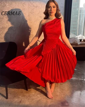 Элегантное шифоновое вечернее платье CERMAE Трапециевидной формы на одно плечо, Выпускные Красные вечерние платья для женщин 2023 г.