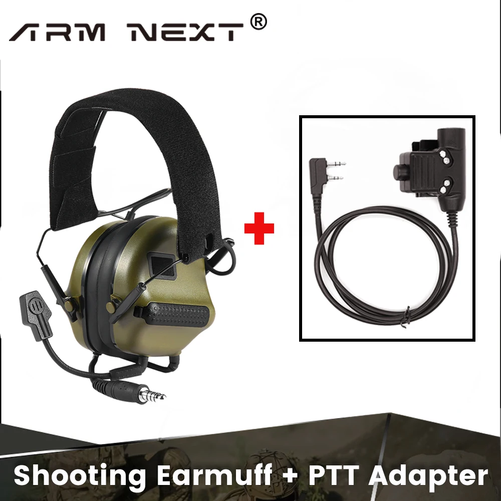 Электронная тактическая гарнитура для стрельбы ARM NEXT NRR22dB и набор адаптеров PTT для защиты слуха Baofeng от радиосвязи - 0