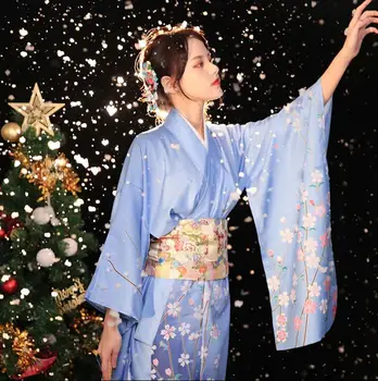 Японское Традиционное женское Кимоно, платье Гейши, Сакура, Рождественский комплект, пояс, Весенняя вечеринка для молодых